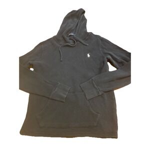 Polo Ralph Lauren Top Mens Black Waffle Knit Hoodie Sweater Thermal Small